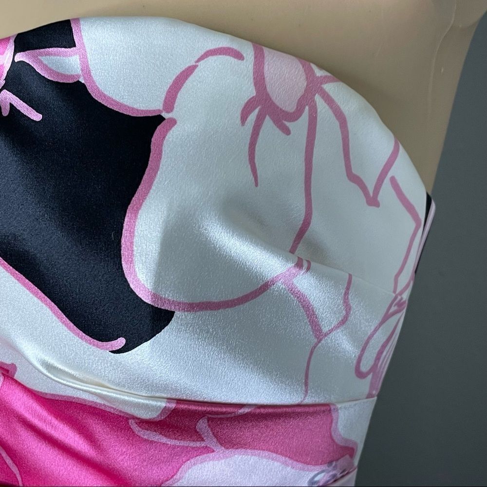 Kay Unger New York Silk Bustier Pink Off-White Black Floral Strapless Top Size 4 - Picture 2 of 16
